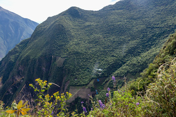 Stone terraces of Choquequirao archaeological complex, very unique, mysterious, distant place with inca ruins