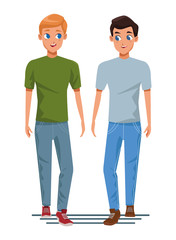 Young couple smiiling and walking cartoon