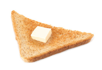 Slice of toasted bread with butter isolated on white