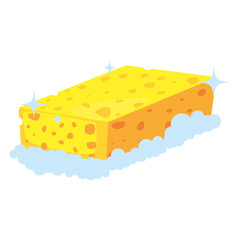 sponge bubbles cleaning supply on white background