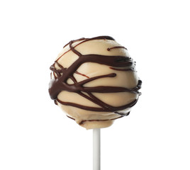 Tasty cake pop decorated with chocolate isolated on white