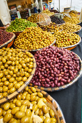 Green and black olives in the oriental market