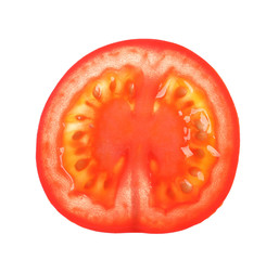 Slice of fresh cherry tomato isolated on white