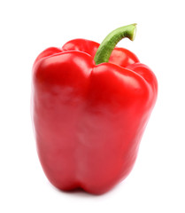 Ripe red bell pepper on white background