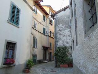 San Marcello Pistoiese, province of Pistoia, Tuscany, Italy, Beautiful narrow street of the town at sunset , historical center of the town