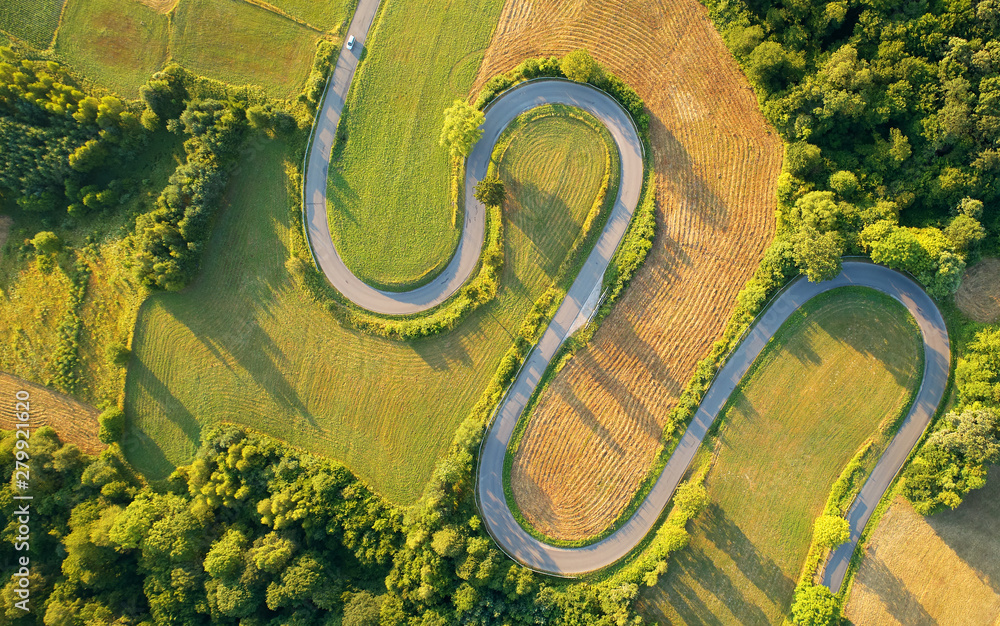 Canvas Prints Drone aerial view - windy road in summer - Canvas Prints