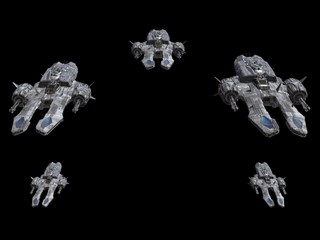 Spaceships isolated on a black background 3d illustration