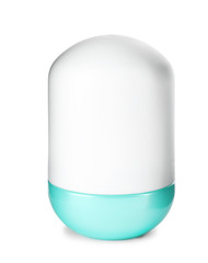 Blank plastic deodorant container on white background