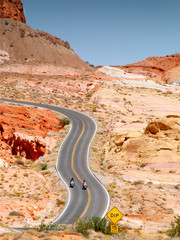 motorcycle riding in valley of fire state park in Nevada