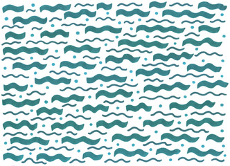Marker sketch painting. Horizontal blue sea waves. Grunge hand drawn texture for background. Raster illustration
