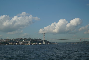 Istanbul Bosphorus skyline in cloudy weather. bridge and silhouette of istanbul