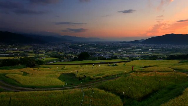 Panning shot view of landscape at sunrise