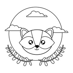 head of cute little raccoon baby with crown leafs