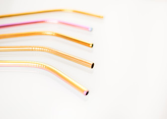 eco-friendly reusable metal Stainless steel straws on a white background. reduce the use of plastic. zero waste concept