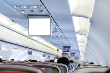 Isolated in-flight enterment screen, IFE, on board close up.