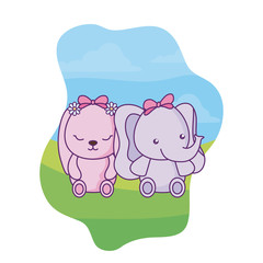 cute little bunny with elephant baby in landscape