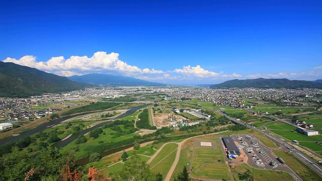 High angle view of Chikuma River, Ueda City and Uedahara, Japan