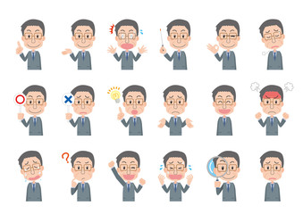 スーツ　会社員　男性サラリーマン　中年　中高年　おじさん　表情　感情　セット