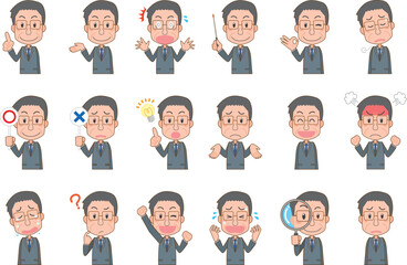 	スーツ　会社員　男性サラリーマン　中年　中高年　おじさん　表情　感情　セット