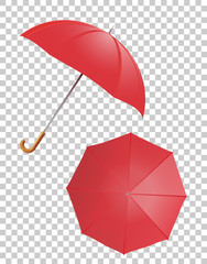 Set of classic open red umbrellas.