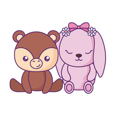 cute little bear with bunny baby character