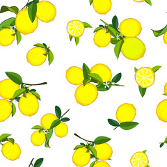 clusters of yellow lemons, seamless background vector illustration
