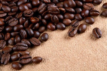 Coffee beans on burlap