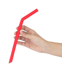 hand holding straw silicone isolated on white background