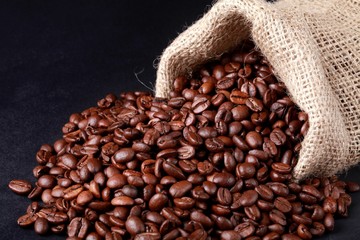 Canvas Sack with Scattered Coffee Beans