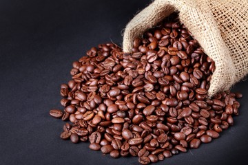 Canvas Sack with Scattered Coffee Beans