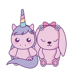 cute little unicorn with bunny baby character