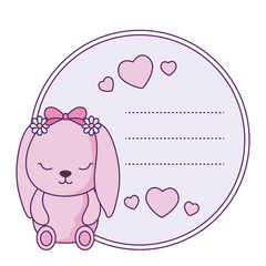 cute little bunny baby in card with hearts decoration