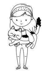 Girl with cat cartoon design