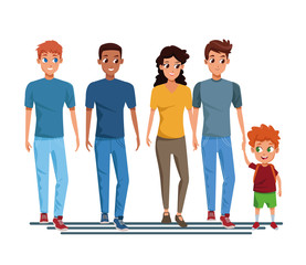 Obraz premium Family young parents with children cartoon