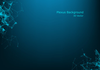 Abstract plexus background with connected lines and dots. Wave flow. Plexus geometric effect Big data with compounds. Lines plexus, minimal array. Digital data visualization. Vector illustration.