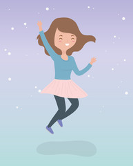 happy young woman celebrating jumping character