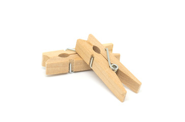 wood clothes peg or clothespin on white background.