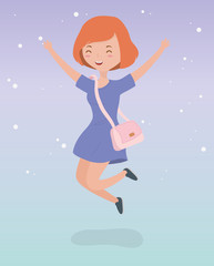 happy young woman celebrating jumping character