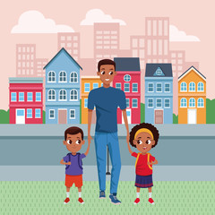 Obraz na płótnie Canvas Family single parent with childrens cartoon