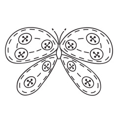 Cute hand drawn butterfly with buttons. Monochrome vector illustration.