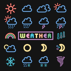 Minimal neon weather icon set