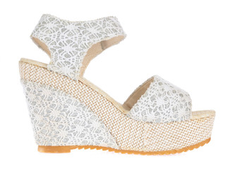 High heels wedge sandals with lace isolated on white background