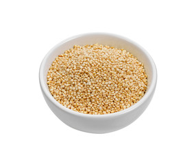 Organic quinoa seeds on white background