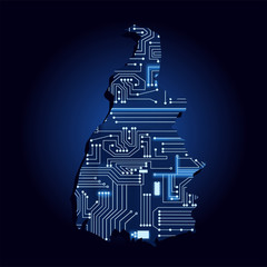 Contour map of Tocantins with a technological electronics circuit. Brazilian state. Blue background.