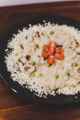 mushroom tomatoes and peas creamy risotto recipe with parmesan