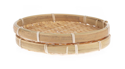 threshing basket made from bamboo isolated on white background