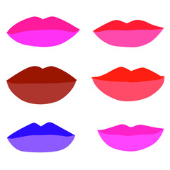 mouth Lips close up Design element isolated collection Stylish colorful different shades of lipstick Beauty Make up expressing different emotions art paint on white background  illustration  Vector