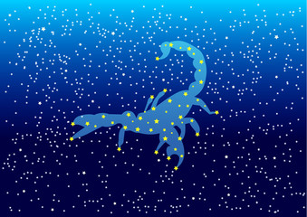 Blue Night Sky Scorpion  with pattern White Stars and Dots. Vector illustration  © nantana