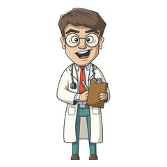 Fototapeta premium Young cartoon doctor. Hand drawn vector illustration.