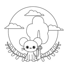 cute mouse animal with tree plant